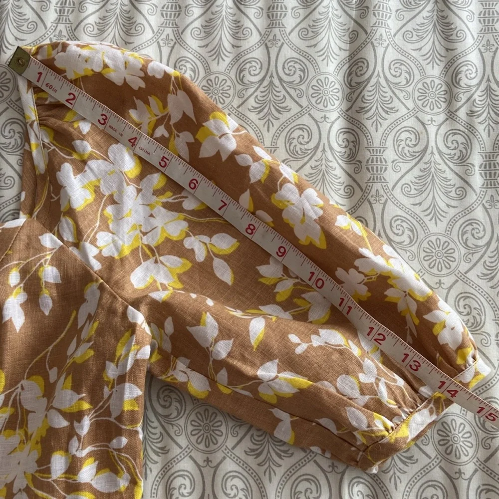 Draper James June Dress Shadow Floral Linen White Tan Yellow XS or 0 - Picture 14 of 17